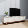 Rack Modelo com Base de Madeira Cor OffWhite com Madeira Natural Tamanho 220×54 - SOB ENCOMENDA