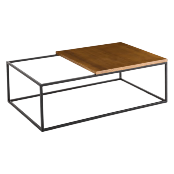 Mesa De Centro Base Reforçada de Aço Carbono Resistente na cor Preto com Tampo Madeira Natural Clara - SOB ENCOMENDA