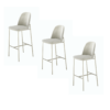 Jogo de (3) Banquetas para Bancada ou Bistrô Modelo Lucil Base de Aço Carbono cor Champange e Tecido em Linho Soft cor Bege Claro Palha - SOB ENCOMENDA