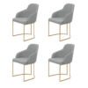 Jogo de (4) Cadeiras Alban para Sala de Jantar com Base Aço Carbono na cor Dourado e Tecido Veludo Soft Cinza - SOB ENCOMENDA