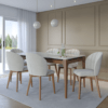 Jogo Sala de Jantar (1) Mesa Tamanho 180x90 + (6) Cadeiras Modelo Aba para 6 Lugares cor Offwhite e Madeira Natural - SOB ENCOMENDA