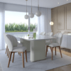 Jogo Sala de Jantar (1) Mesa Tamanho 184x110 + (6) Cadeiras Modelo Aba para 6 Lugares cor Offwhite com detalhe em Champagne - SOB ENCOMENDA
