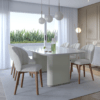 Jogo Sala de Jantar (1) Mesa Tamanho 220x110 + (8) Cadeiras Modelo Aba para 8 Lugares cor Offwhite com detalhe em Champagne - SOB ENCOMENDA