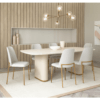 Jogo Sala de Jantar (1) Mesa Tamanho 220x110 + (6) Cadeiras Modelo Lucil para 6 Lugares cor Offwhite com detalhe em Dourado - SOB ENCOMENDA