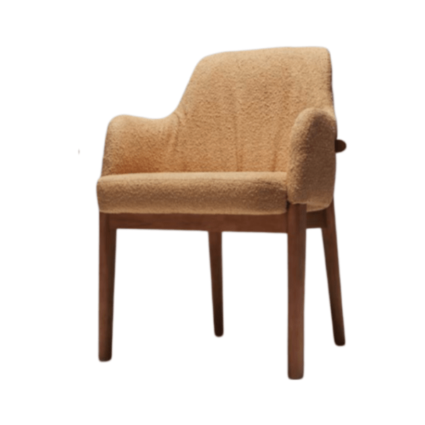 Cadeira Marsalla para Sala de Jantar com Braços Revestido e Base Torneada Madeira Tauari cor Natural Castanho e Tecido Veludo Boucle cor Laranja Terracota - SOB ENCOMENDA