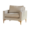 Poltrona Grande Encosto Medio Modelo Zara Base de Madeira Tauari cor Madeira Natural com Tecido Soft cor Bege Cru- SOB ENCOMENDA