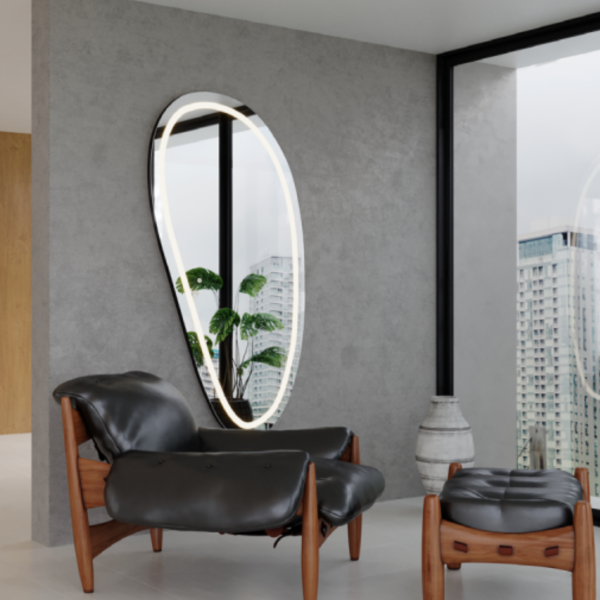 Organico/Curvo Espelho Decorativo com LED e Botão Touch para Quartos e/ou Salas de TV ou Salas de Estar (MODELOS) – SOB ENCOMENDA