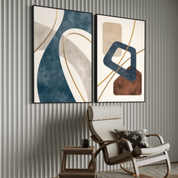 Jogo de (2) Quadros Abstratos para Quartos e/ou Salas Tamanho 60x90 c/u com Moldura com Madeira (CORES) – SOB ENCOMENDA