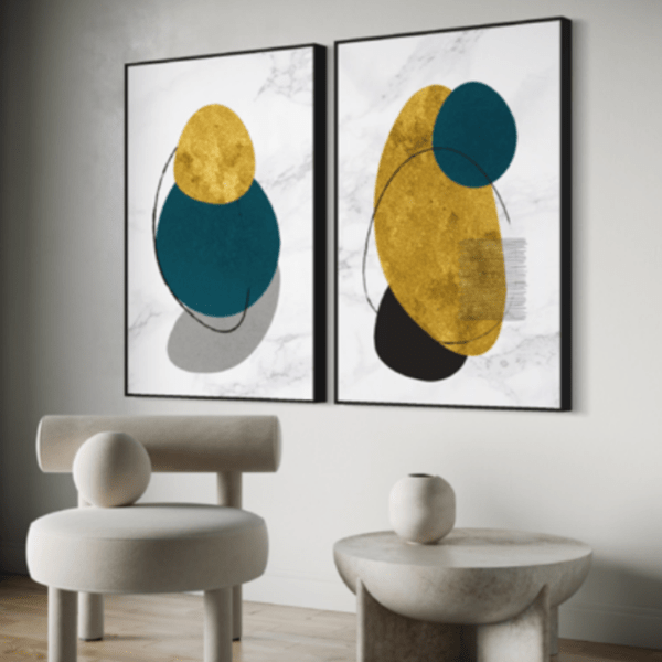 Jogo de (2) Quadros Abstratos para Quartos e/ou Salas Tamanho 60x90 c/u com Moldura com Madeira (CORES) – SOB ENCOMENDA