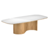 Mesa Sala de Jantar Semi Oval Retangular Modelo Arclan Grande Tamanho 220/240/260 para 8 a 10 Lugares Resistente Base de Madeira Natural com Tampo Madeira com Branco e Vidro - SOB ENCOMENDA
