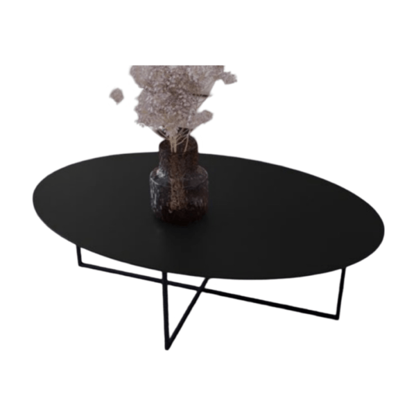 Mesa de Centro Estilo Moderno com a Base de Aço Carbono cor Preto com Tampo Madeira cor Preto Fosco - PRONTA ENTREGA