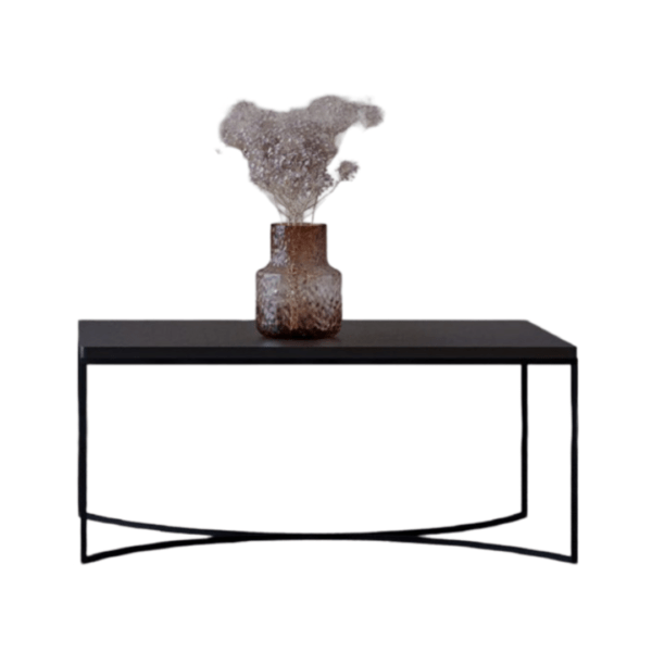Mesa de Centro Estilo Moderno com a Base de Aço Carbono cor Preto/Dourado com Tampo Madeira cor Preto Fosco/Branco Acetinado - SOB ENCOMENDA