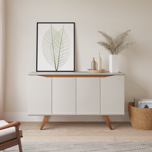 Buffet Sala de Jantar Tamanho 135x78 Cor Natural/OffWhite com Base/Pés Madeira Natural - SOB ENCOMENDA