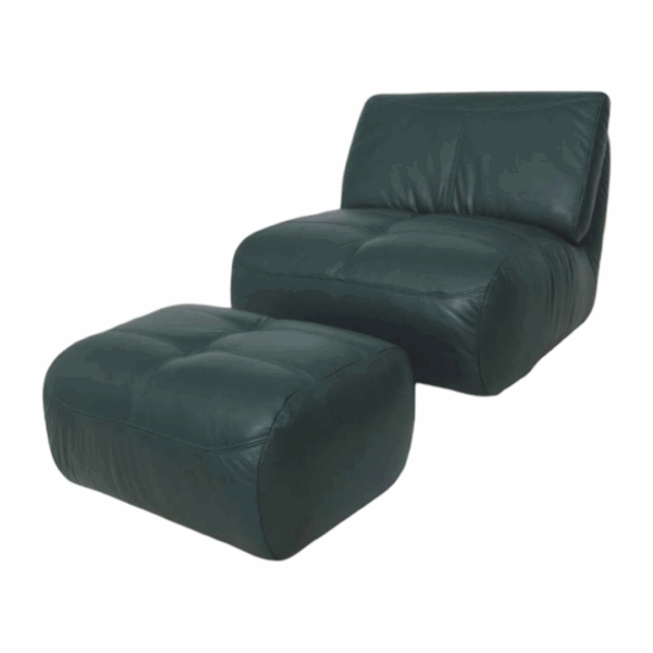 Poltrona Com Puff Estilo Living sem Braços com Balanço e Giratória Modelo Luna para Sala Living ou TV em Couro 100% Natural (CORES) - SOB ENCOMENDA